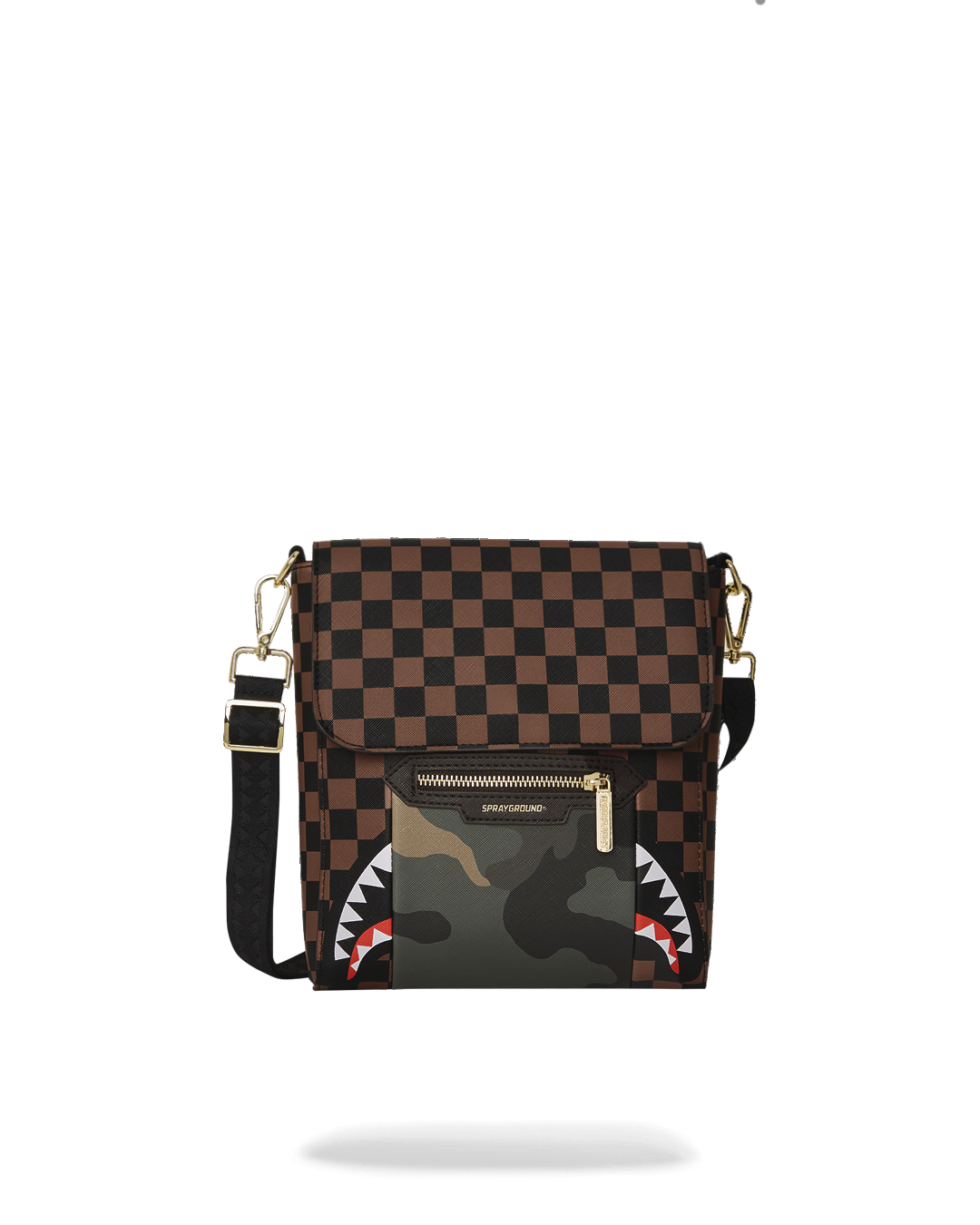 EXTERIOR GOLD ZIP POCKET SHARKS IN PARIS MESSENGER SLING BAG